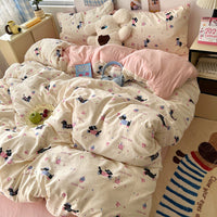HKM-310675 Cartoon-Themed Washed Cotton Four-Piece Bedding Set with Fitted Sheet