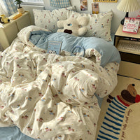 HKM-310675 Cartoon-Themed Washed Cotton Four-Piece Bedding Set with Fitted Sheet