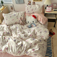 HKM-310675 Cartoon-Themed Washed Cotton Four-Piece Bedding Set with Fitted Sheet