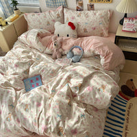 HKM-310675 Cartoon-Themed Washed Cotton Four-Piece Bedding Set with Fitted Sheet