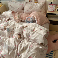 HKM-310675 Cartoon-Themed Washed Cotton Four-Piece Bedding Set with Fitted Sheet