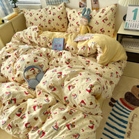 HKM-310675 Cartoon-Themed Washed Cotton Four-Piece Bedding Set with Fitted Sheet