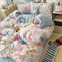 HKM-310675 Cartoon-Themed Washed Cotton Four-Piece Bedding Set with Fitted Sheet