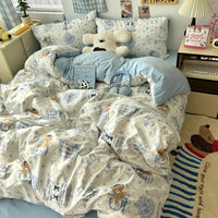 HKM-310675 Cartoon-Themed Washed Cotton Four-Piece Bedding Set with Fitted Sheet
