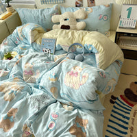 HKM-310675 Cartoon-Themed Washed Cotton Four-Piece Bedding Set with Fitted Sheet