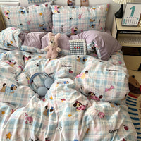 HKM-310675 Cartoon-Themed Washed Cotton Four-Piece Bedding Set with Fitted Sheet