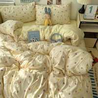 HKM-310675 Cartoon-Themed Washed Cotton Four-Piece Bedding Set with Fitted Sheet