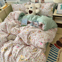HKM-310675 Cartoon-Themed Washed Cotton Four-Piece Bedding Set with Fitted Sheet