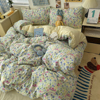 HKM-310675 Cartoon-Themed Washed Cotton Four-Piece Bedding Set with Fitted Sheet