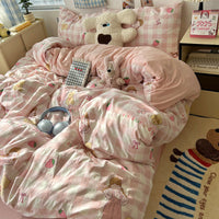 HKM-310675 Cartoon-Themed Washed Cotton Four-Piece Bedding Set with Fitted Sheet