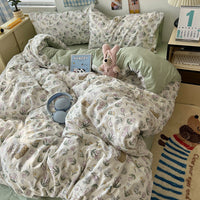 HKM-310675 Cartoon-Themed Washed Cotton Four-Piece Bedding Set with Fitted Sheet