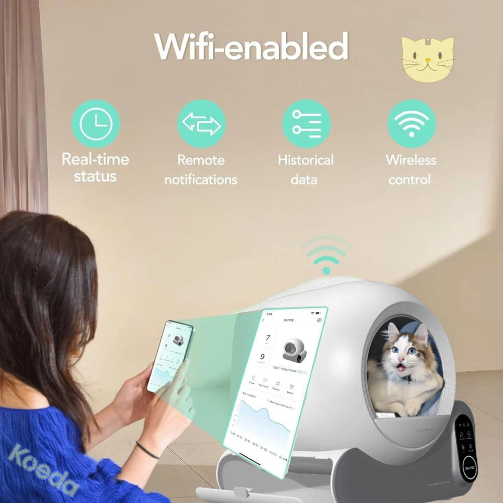 KTX-310803 Smart Odorless Cat Litter Box with 70L Capacity and App Control for Easy Cleaning