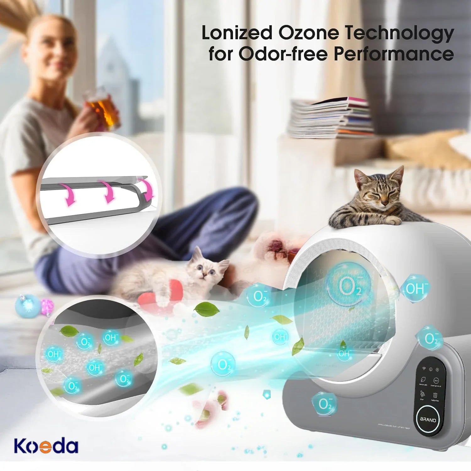 KTX-310803 Smart Odorless Cat Litter Box with 70L Capacity and App Control for Easy Cleaning