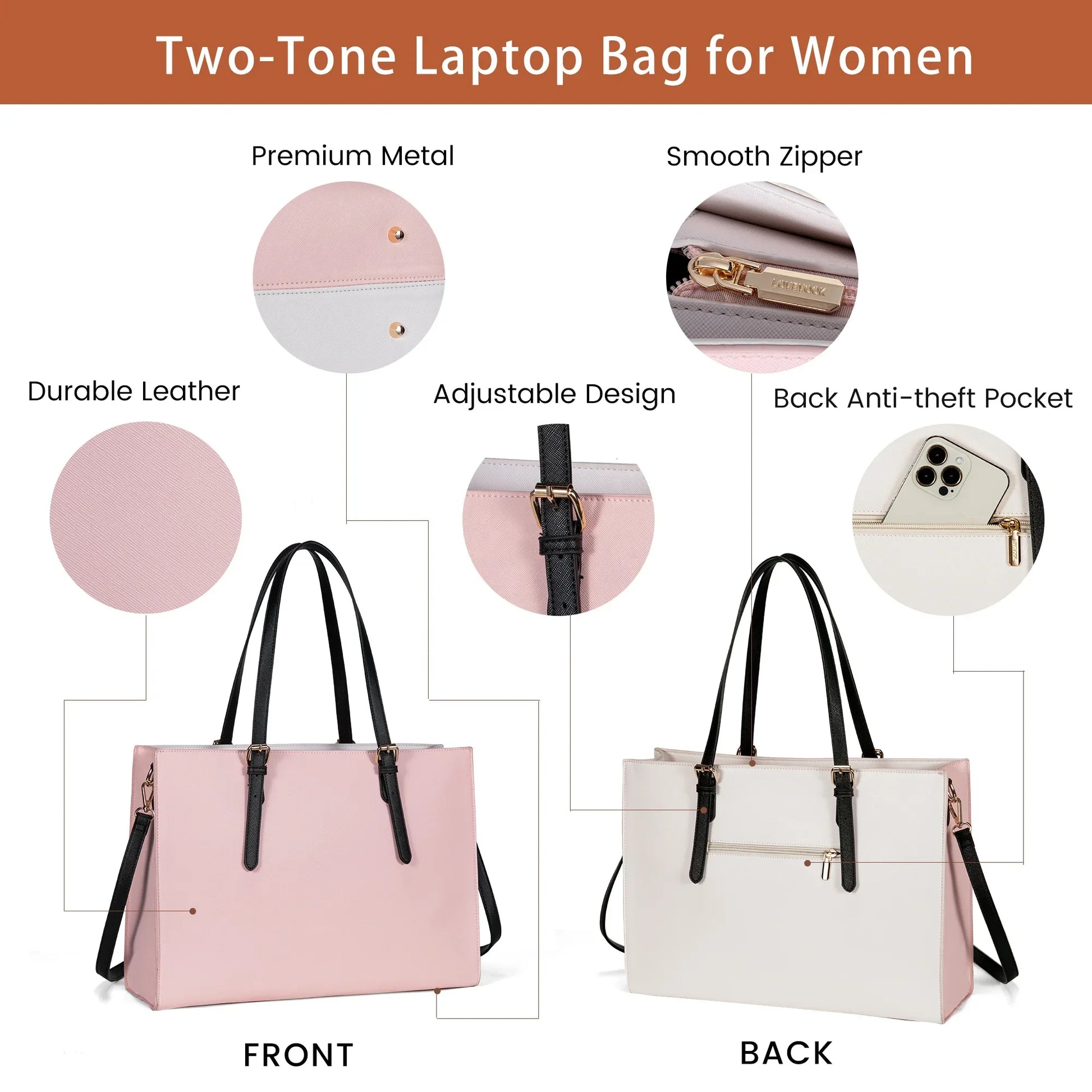 KTX-311059 Large Capacity PU Leather Laptop Tote Bag for 15.6-Inch Computers - Stylish Women's Shoulder Briefcase