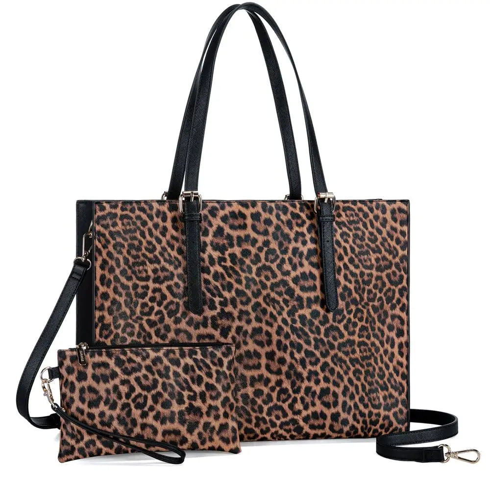 KTX-311059 Large Capacity PU Leather Laptop Tote Bag for 15.6-Inch Computers - Stylish Women's Shoulder Briefcase