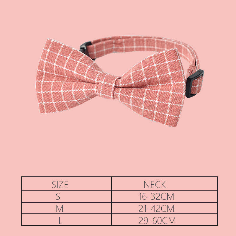 HKM-311187 Stylish British-Style Bow Tie for Dogs in Red, Dark Blue, Pink, and Gray Cotton