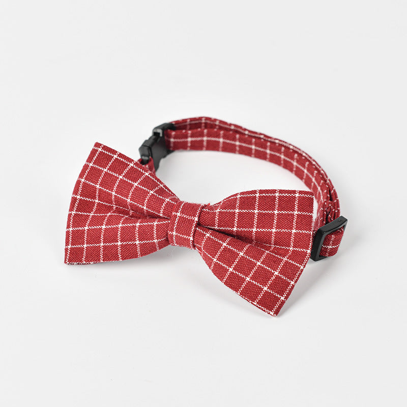 HKM-311187 Stylish British-Style Bow Tie for Dogs in Red, Dark Blue, Pink, and Gray Cotton