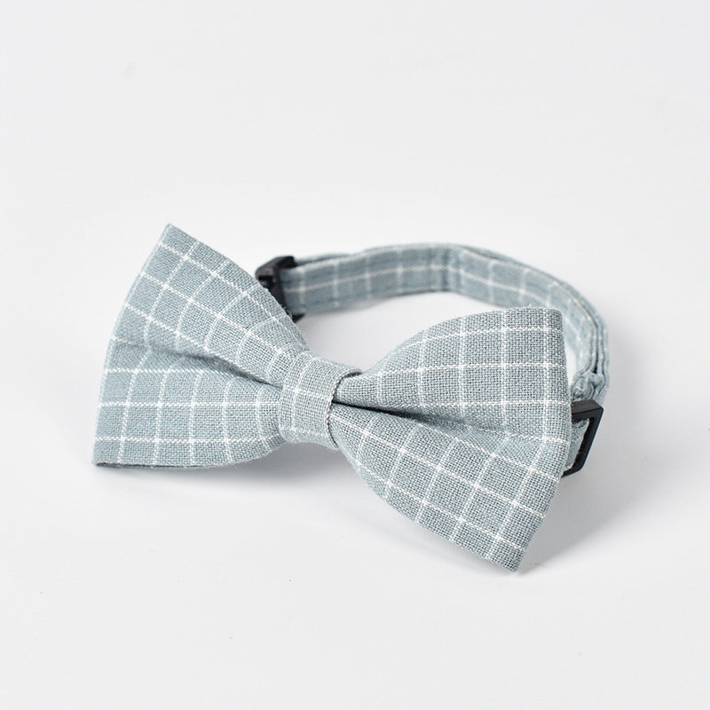 HKM-311187 Stylish British-Style Bow Tie for Dogs in Red, Dark Blue, Pink, and Gray Cotton