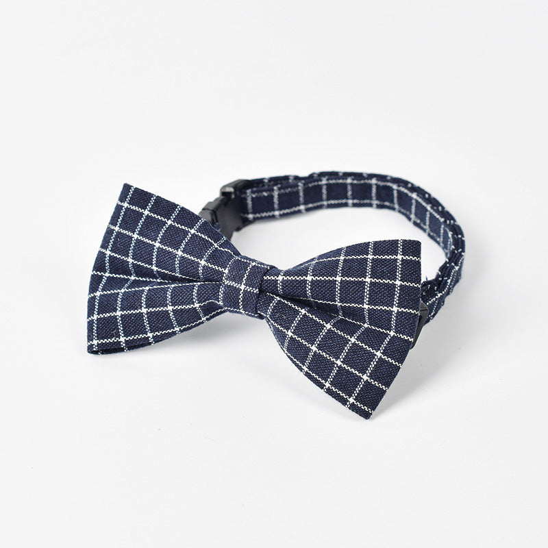 HKM-311187 Stylish British-Style Bow Tie for Dogs in Red, Dark Blue, Pink, and Gray Cotton