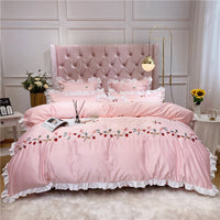 HKM-311507 Washed Silk Four-Piece Embroidered Pastoral Floral Bedding Set