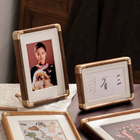 HKM-311763 Solid Wood Rectangle Photo Frame for Family Portraits – Modern Simple Wall Hanging Decoration in Walnut Finish