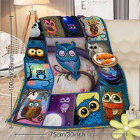 HKM-311827 Cozy Flannel Fleece Blanket with Night Owl Design – Soft Plush Throw for Home Use