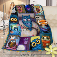 HKM-311827 Cozy Flannel Fleece Blanket with Night Owl Design – Soft Plush Throw for Home Use