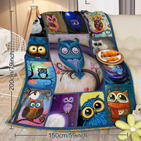 HKM-311827 Cozy Flannel Fleece Blanket with Night Owl Design – Soft Plush Throw for Home Use