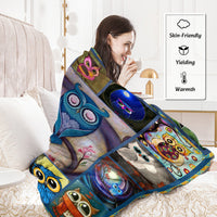 HKM-311827 Cozy Flannel Fleece Blanket with Night Owl Design – Soft Plush Throw for Home Use