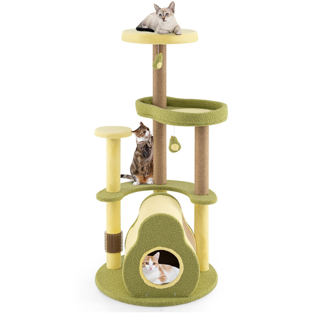 HKM-311827 Multi-Level Cat Tower with Avocado-Shaped Platform and Cozy Condo