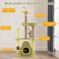 HKM-311827 Multi-Level Cat Tower with Avocado-Shaped Platform and Cozy Condo