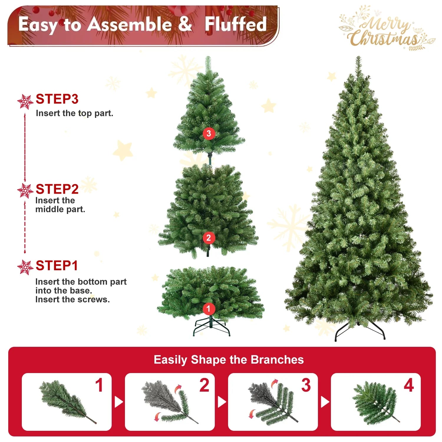 KTX-312275 Artificial 7ft Pine Christmas Tree with LED Lights for Indoor Home Decoration