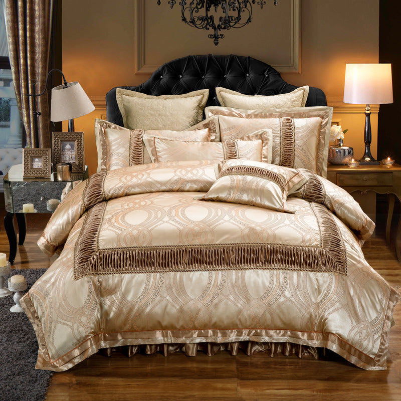 HKM-312659 Cotton Jacquard Wedding Bed Cover Set with Floral Embroidery - Available in Multiple Sizes