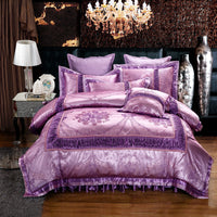 HKM-312659 Cotton Jacquard Wedding Bed Cover Set with Floral Embroidery - Available in Multiple Sizes