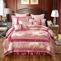 HKM-312659 Cotton Jacquard Wedding Bed Cover Set with Floral Embroidery - Available in Multiple Sizes