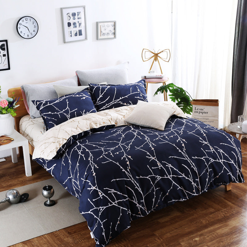 HKM-312979 Scandinavian Style Cotton Duvet Cover Set for Single Bed - Elegant European Patterns, 4-Piece Bedding Collection