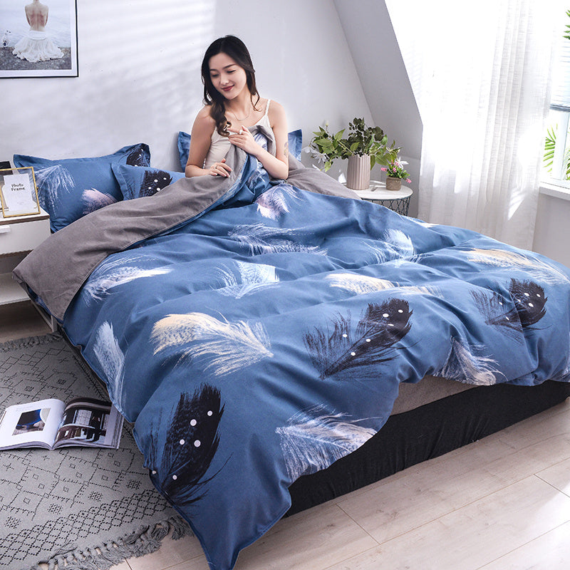HKM-312979 Scandinavian Style Cotton Duvet Cover Set for Single Bed - Elegant European Patterns, 4-Piece Bedding Collection
