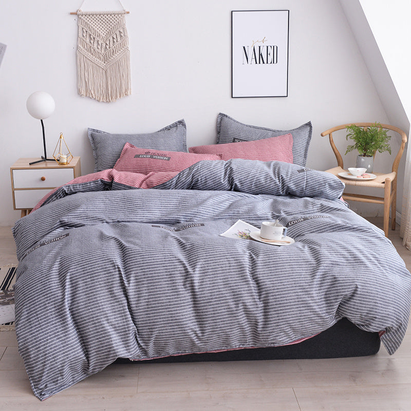 HKM-312979 Scandinavian Style Cotton Duvet Cover Set for Single Bed - Elegant European Patterns, 4-Piece Bedding Collection