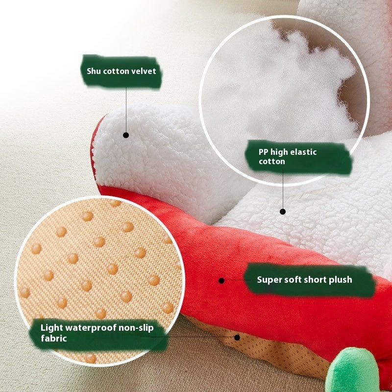 HKM-313107 Christmas Cat Nest Warm Winter Bed - Soft Cloth Pet Sleeping Space for Cats (63*45*33cm)