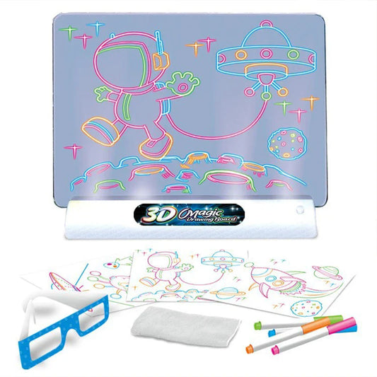 HKM-313555 LED Luminous Drawing Board for Kids with 3D Glasses, Light Effects, and Pen - Ideal Gift for Ages 3 and Up