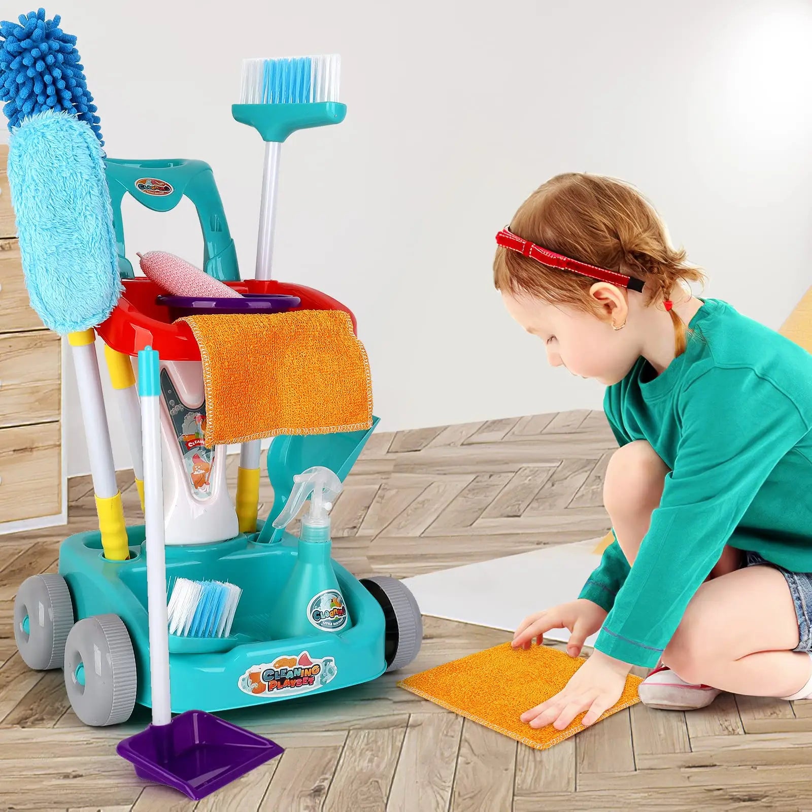 Pretend Play Cleaning Set with 12 Detachable Housekeeping Tools for Kids