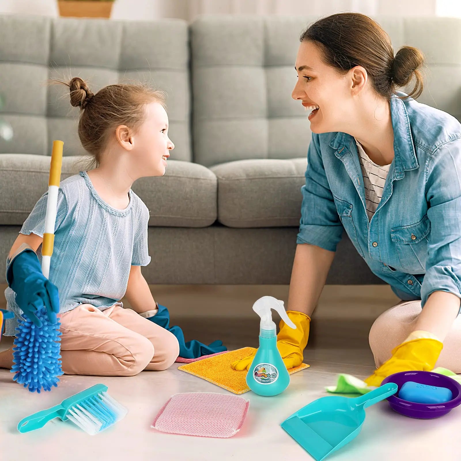 Pretend Play Cleaning Set with 12 Detachable Housekeeping Tools for Kids