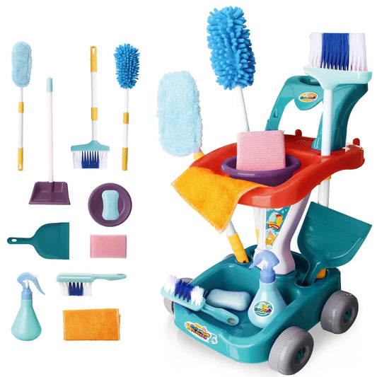 Pretend Play Cleaning Set with 12 Detachable Housekeeping Tools for Kids