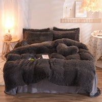 HKM-313747 Thick Fleece Duvet Cover Set with Fluffy Plush Pillowcases for Winter Warmth, Available in Queen and King Sizes