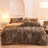 HKM-313747 Thick Fleece Duvet Cover Set with Fluffy Plush Pillowcases for Winter Warmth, Available in Queen and King Sizes