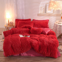 HKM-313747 Thick Fleece Duvet Cover Set with Fluffy Plush Pillowcases for Winter Warmth, Available in Queen and King Sizes