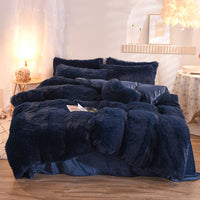 HKM-313747 Thick Fleece Duvet Cover Set with Fluffy Plush Pillowcases for Winter Warmth, Available in Queen and King Sizes