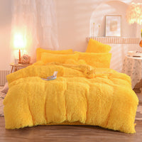 HKM-313747 Thick Fleece Duvet Cover Set with Fluffy Plush Pillowcases for Winter Warmth, Available in Queen and King Sizes