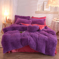 HKM-313747 Thick Fleece Duvet Cover Set with Fluffy Plush Pillowcases for Winter Warmth, Available in Queen and King Sizes