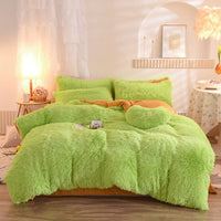 HKM-313747 Thick Fleece Duvet Cover Set with Fluffy Plush Pillowcases for Winter Warmth, Available in Queen and King Sizes
